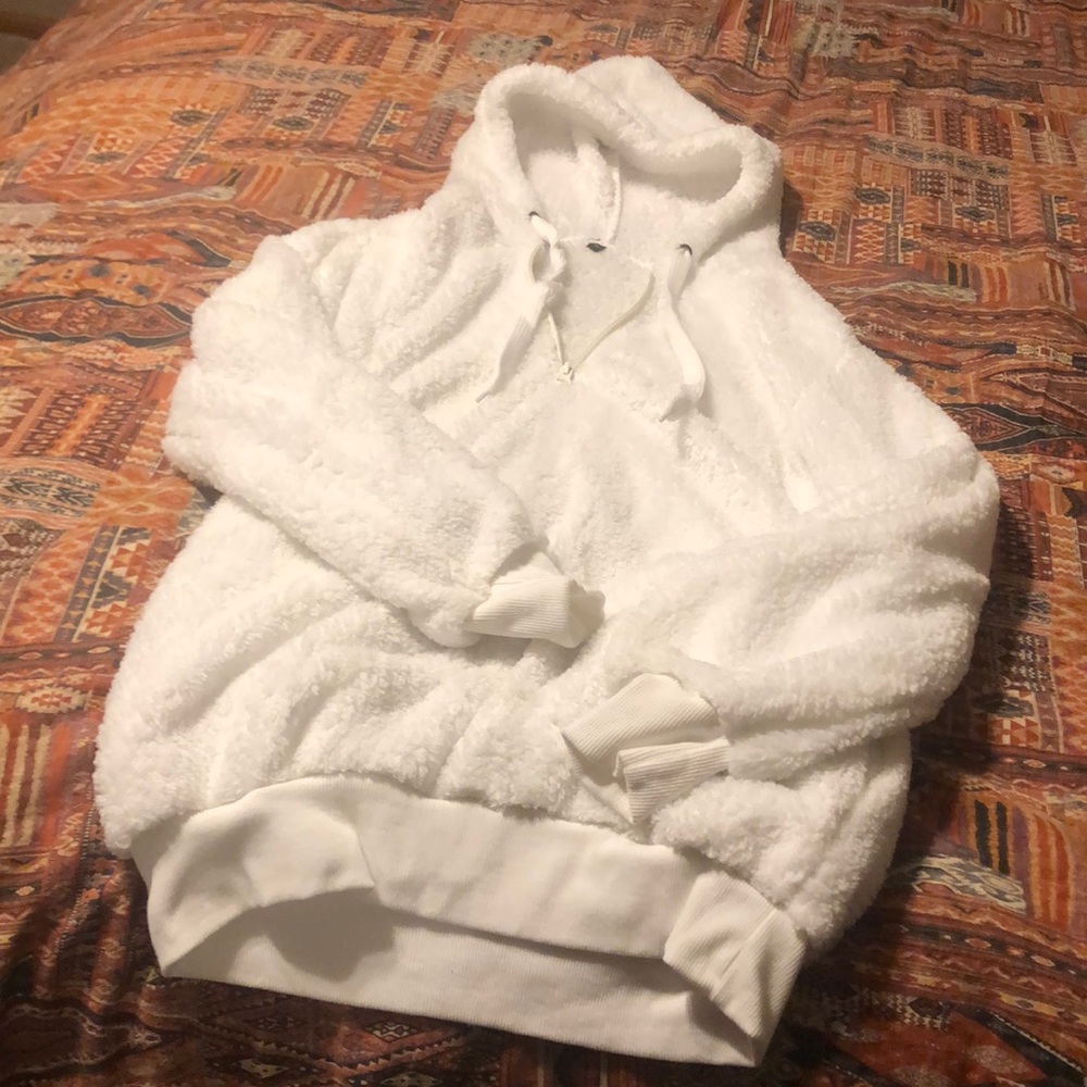 Fuzzy “faux Sherpa” hoodie (half zip)
